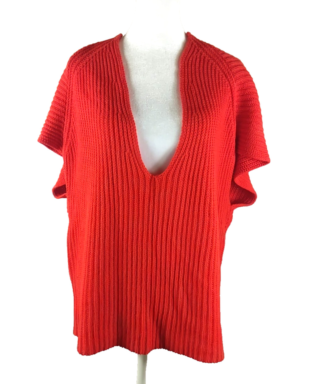 Cabi Women's Sweater Vest Low V Neck 1980's Style Orange Size Small